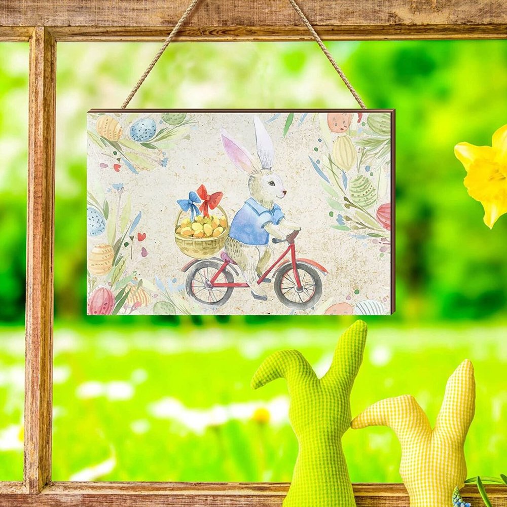 Easter Sign Bunny Bike Easter Signs Decor Religious Easter Door Rabbit - Picture 5 of 8